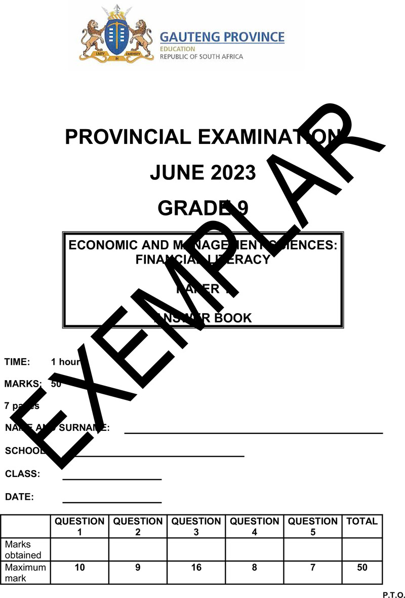 Economic and Management Sciences Grade 9 DBE CAPS June 2023 Paper 1 - Memo