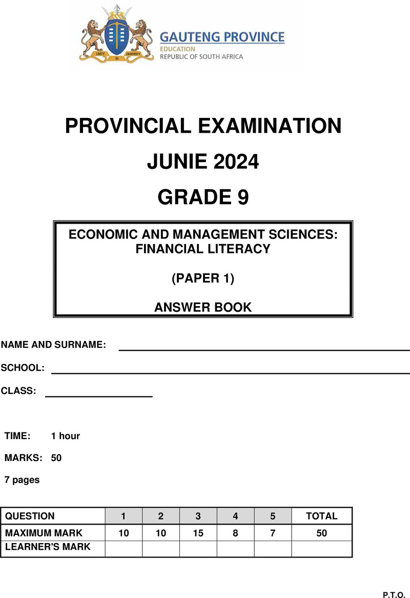 Economic and Management Sciences Grade 9 DBE CAPS June 2024 Paper 1 - Question Paper