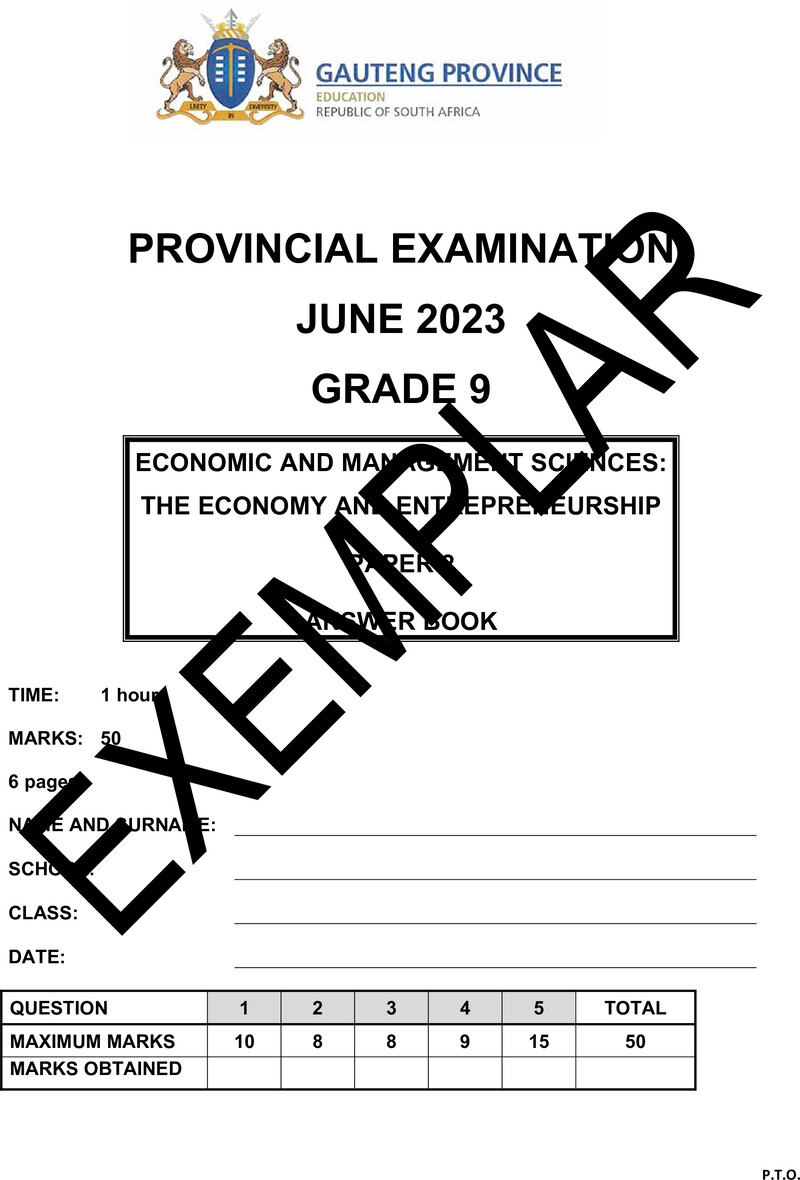 Economic and Management Sciences Grade 9 DBE CAPS June 2023 Paper 2 - Question Paper