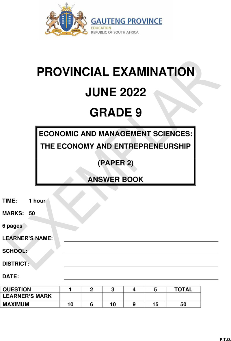 Economic and Management Sciences Grade 9 DBE CAPS June 2022 Paper 2 - Question Paper