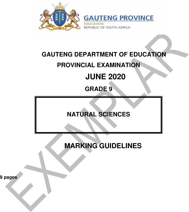 Natural Sciences Grade 9 DBE CAPS June 2020 - Memo