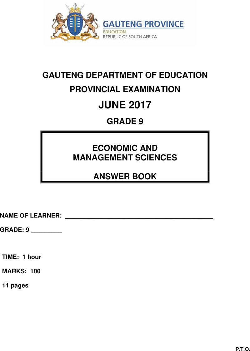 Economic and Management Sciences Grade 9 DBE CAPS June 2017 - Memo