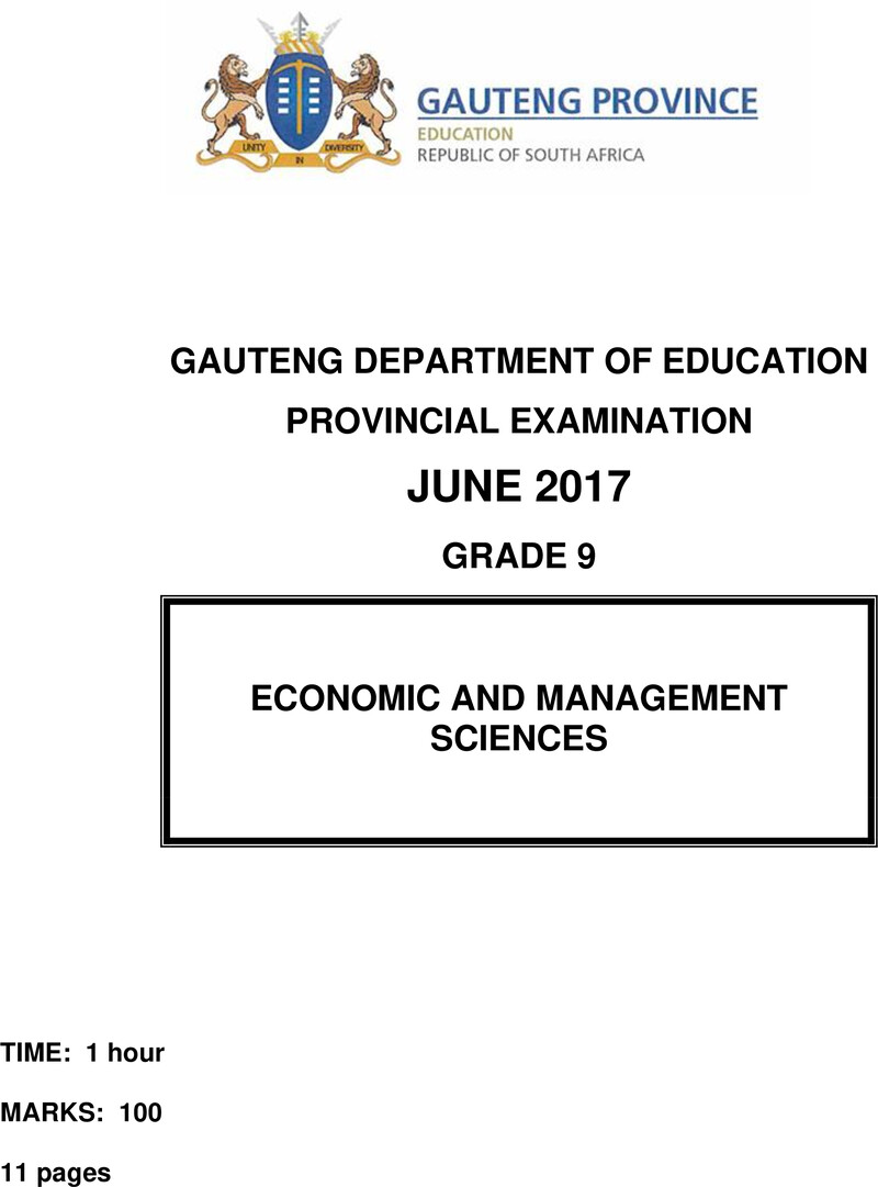 Economic and Management Sciences Grade 9 DBE CAPS June 2017 Paper - Question Paper