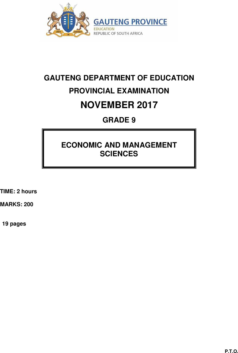 Economic and Management Sciences Grade 9 DBE CAPS November 2017 - Question Paper