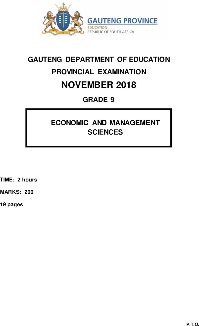 Economic and Management Sciences Grade 9 DBE CAPS November 2018 - Question Paper