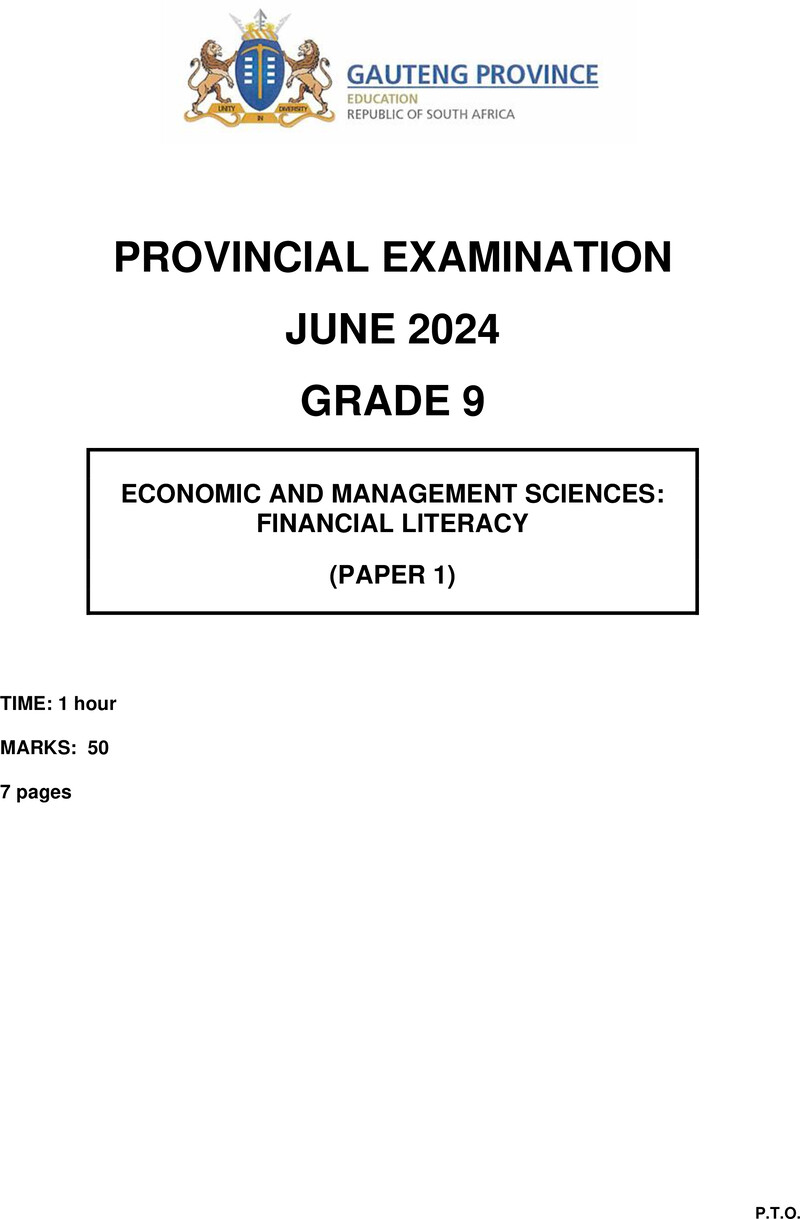 Economic and Management Sciences Grade 9 DBE CAPS June 2024 Paper 1 - Question Paper
