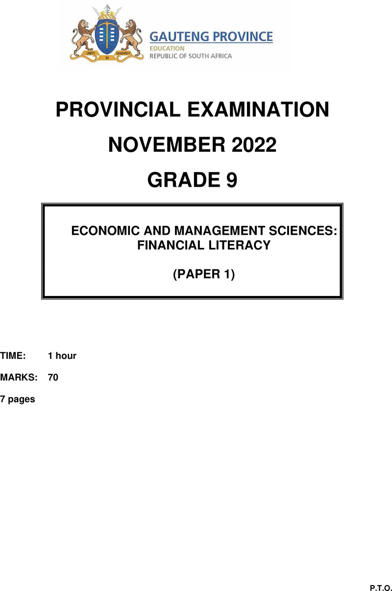 Economic and Management Sciences Grade 9 DBE CAPS November 2022 Paper 1 - Question Paper