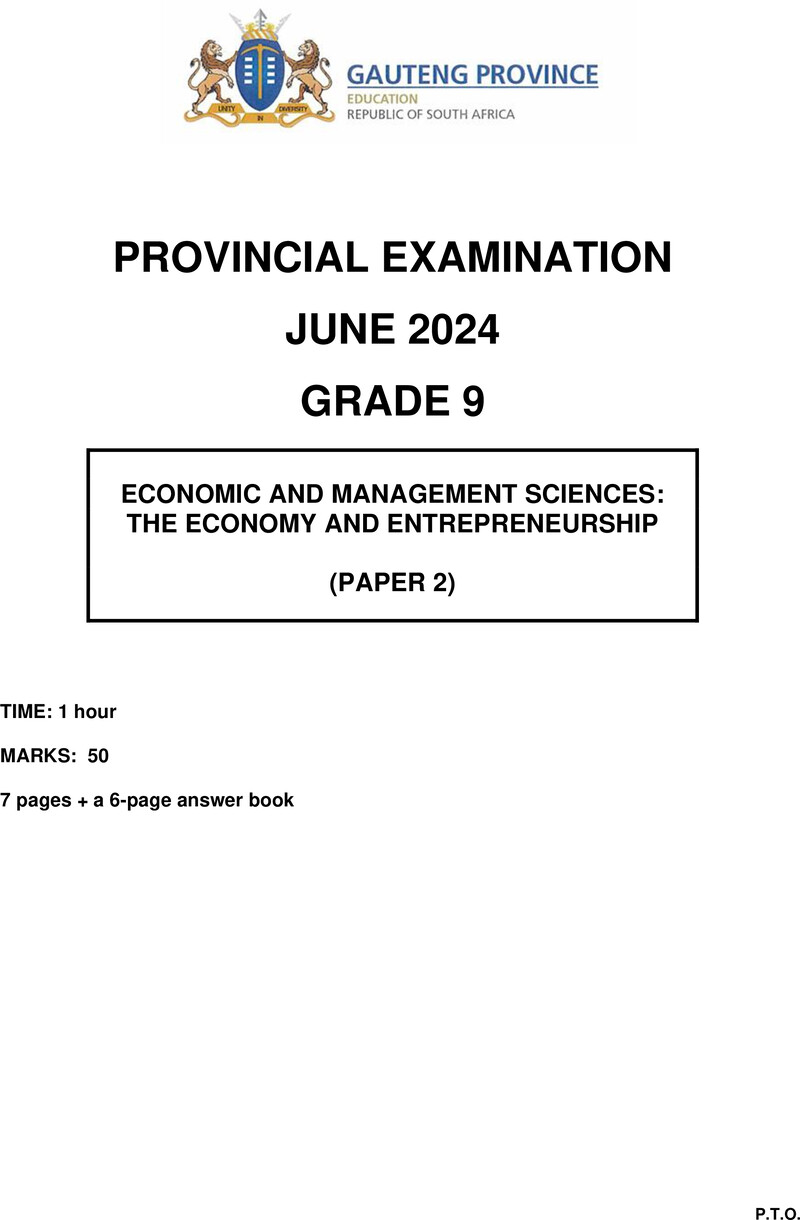 Economic and Management Sciences Grade 9 DBE CAPS June 2024 Paper 2 - Question Paper