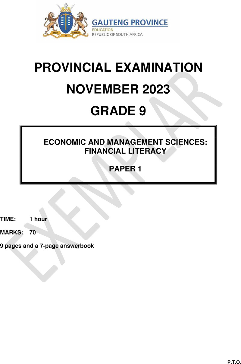 Economic and Management Sciences Grade 9 DBE CAPS November 2023 Paper 1 - Question Paper