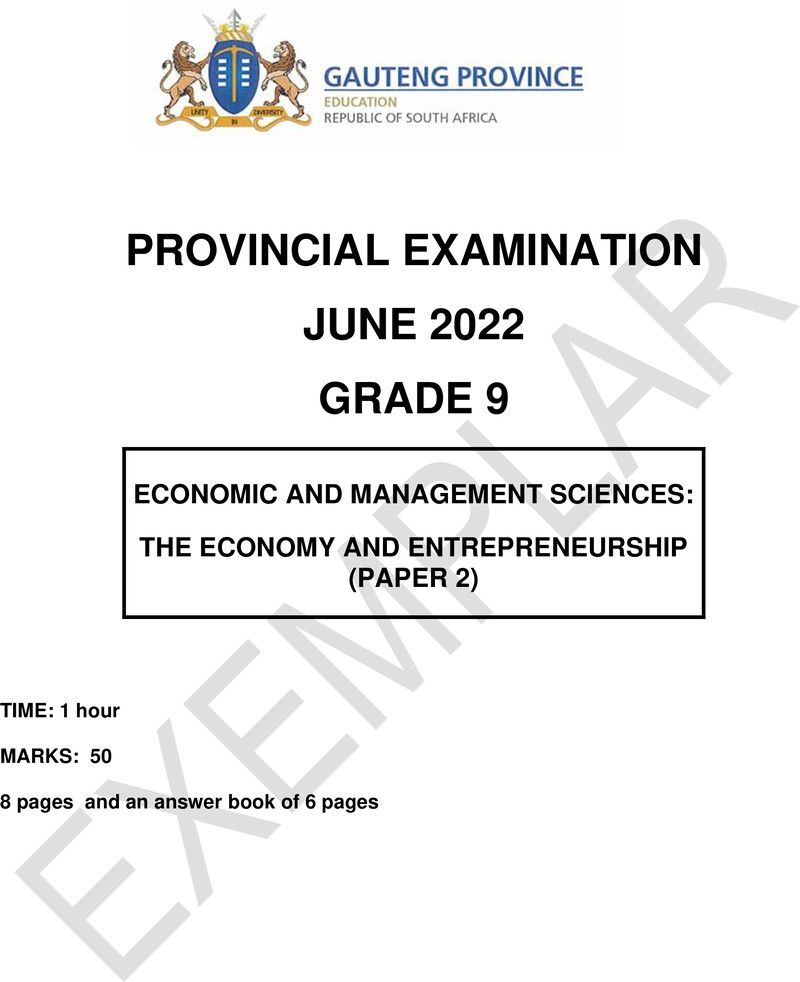 Economic and Management Sciences Grade 9 DBE CAPS June 2022 Paper 2 - Question Paper
