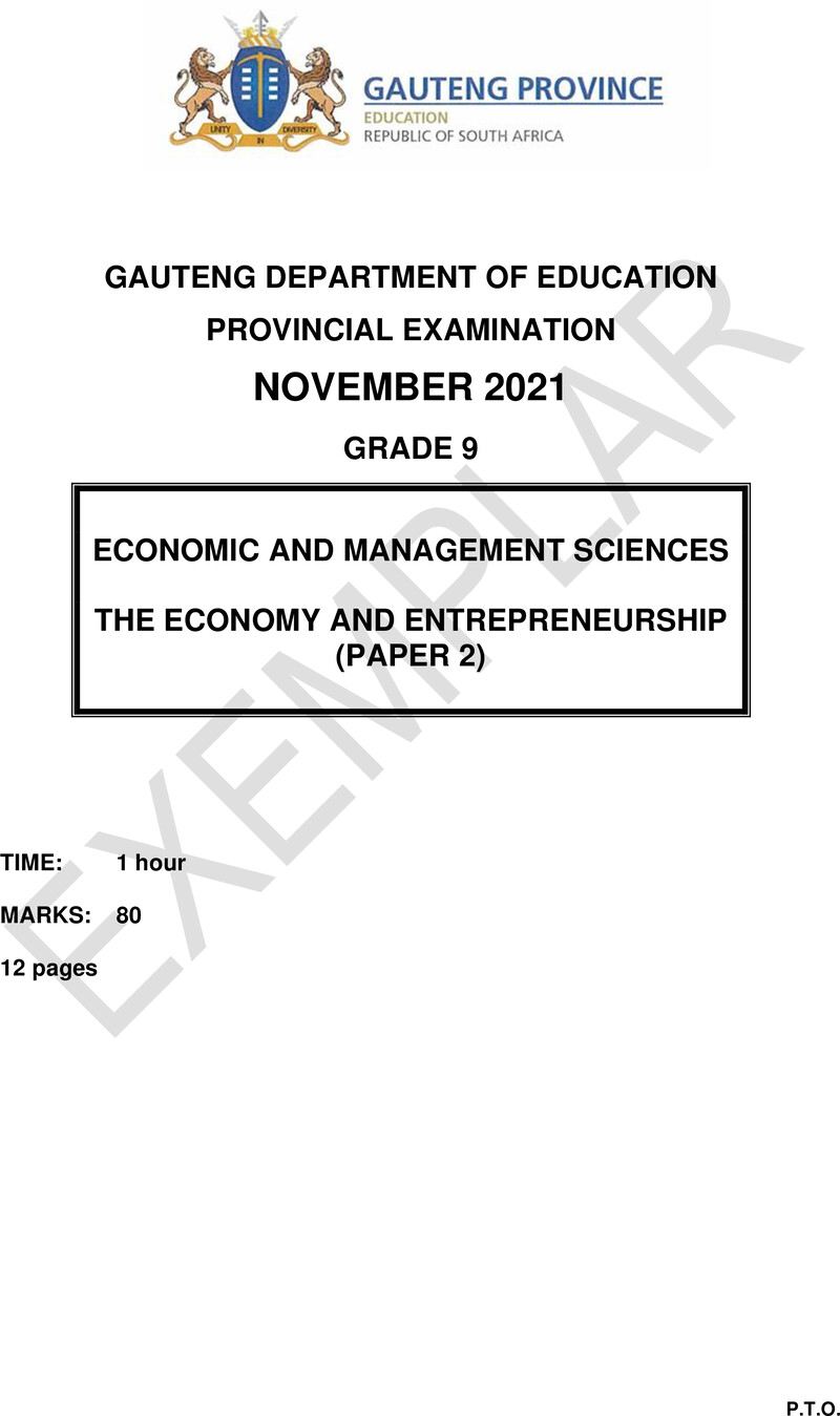 Economic and Management Sciences Grade 9 DBE CAPS November 2021 Paper 2 - Question Paper