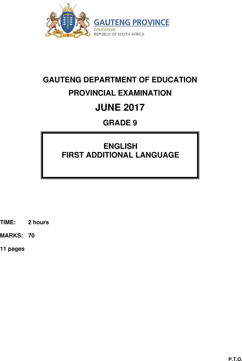 English First Additional Language Grade 9 DBE CAPS June 2017 - Question Paper