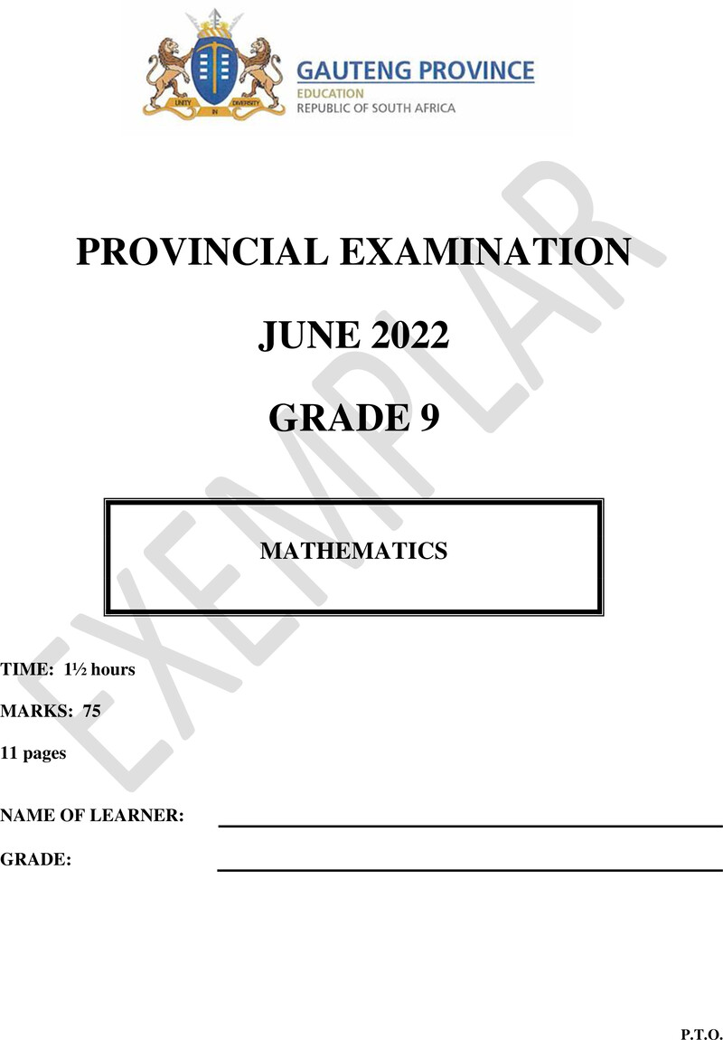 Mathematics Grade 9 DBE CAPS June 2022 Paper - Question Paper