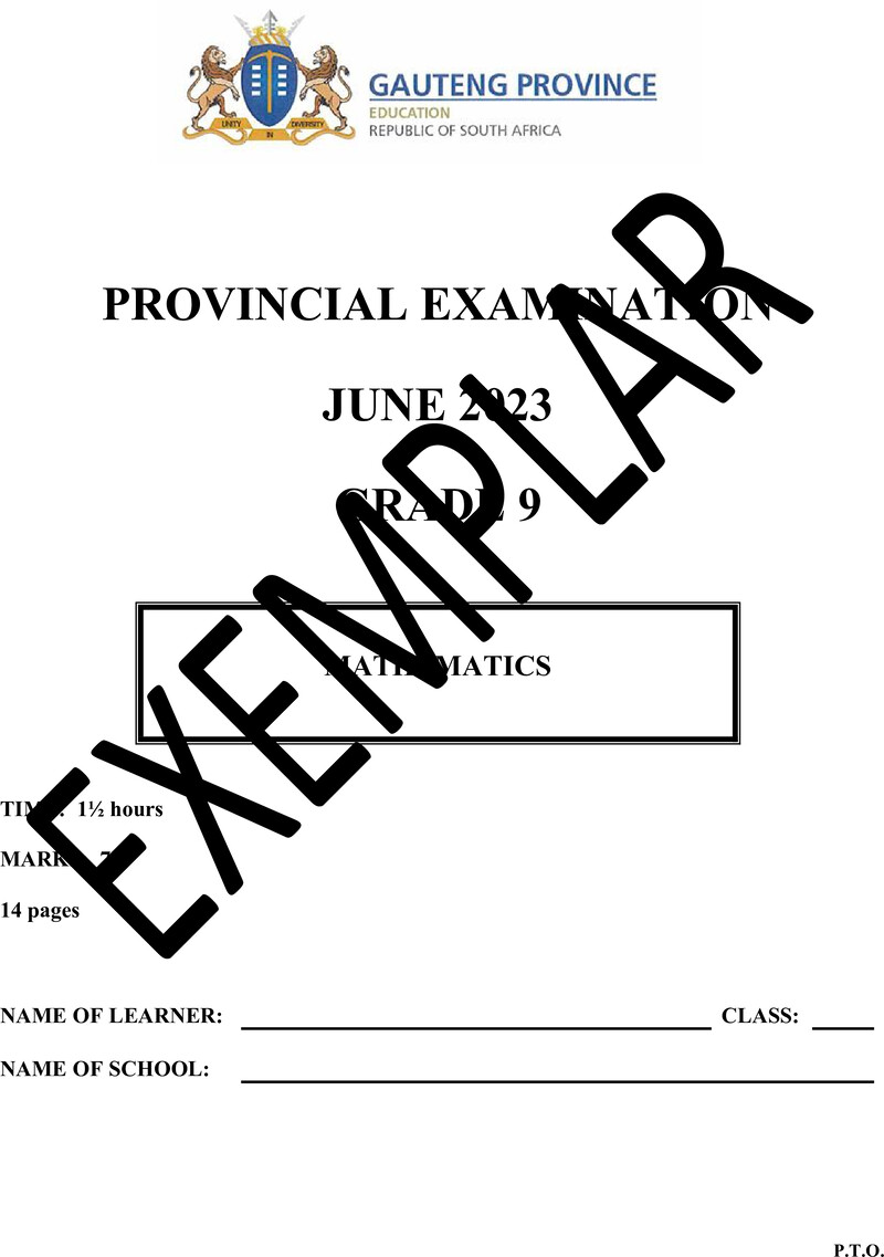 Mathematics Grade 9 DBE CAPS June 2023 Paper 1 - Question Paper