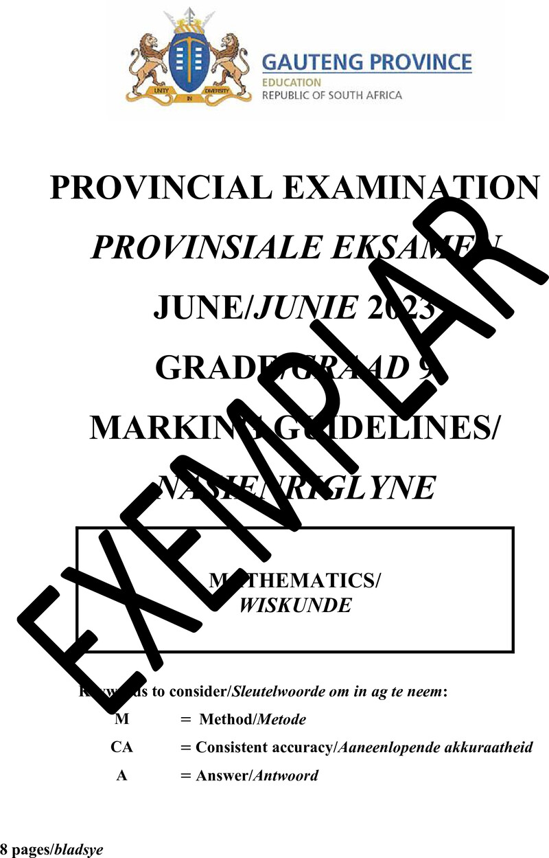 Mathematics Grade 9 DBE CAPS June 2023 - Memo