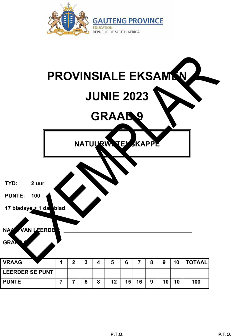 Natuurwetenskappe Grade 9 DBE CAPS June 2023 Paper 1 - Question Paper