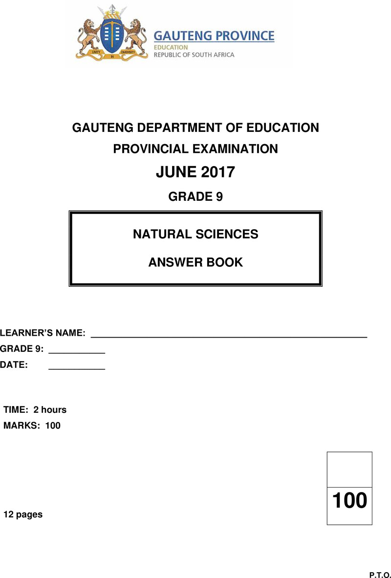 Natural Sciences Grade 9 DBE CAPS June 2017 - Memo