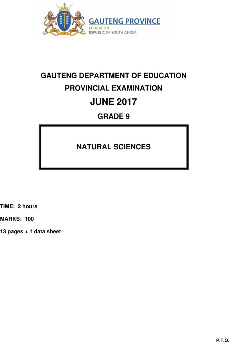 Natural Sciences Grade 9 DBE CAPS June 2017 - Question Paper