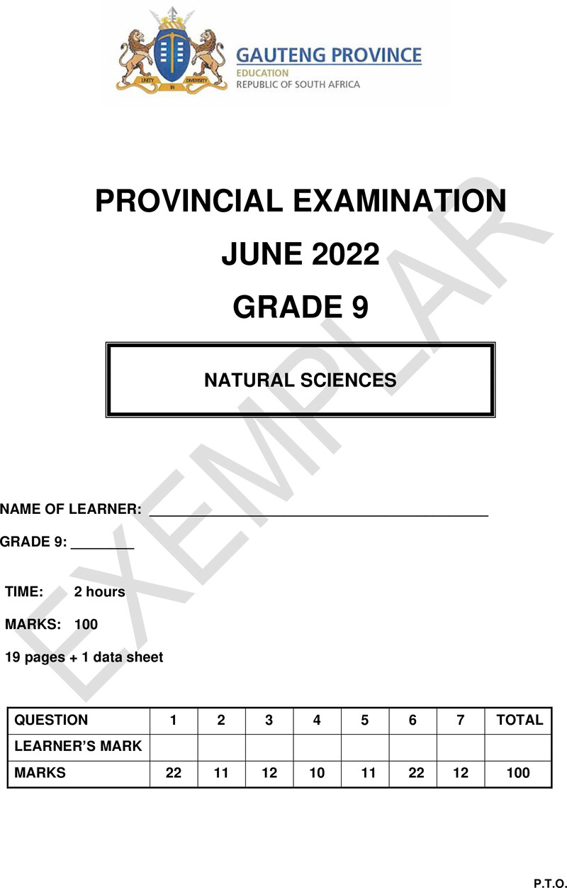 Natural Sciences Grade 9 DBE CAPS June 2022 Paper 2 - Question Paper