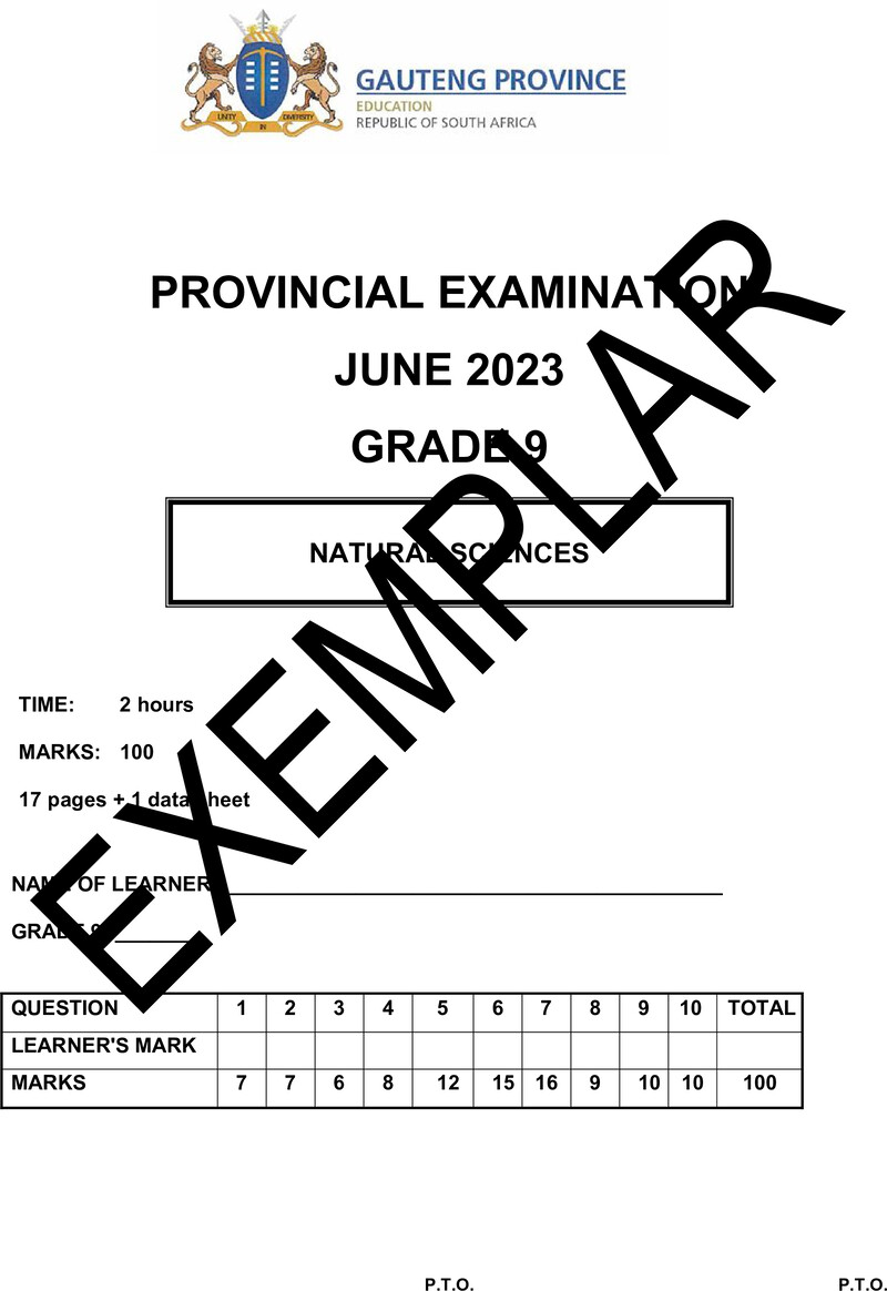 Natural Sciences Grade 9 DBE CAPS June 2023 Paper 1 - Question Paper