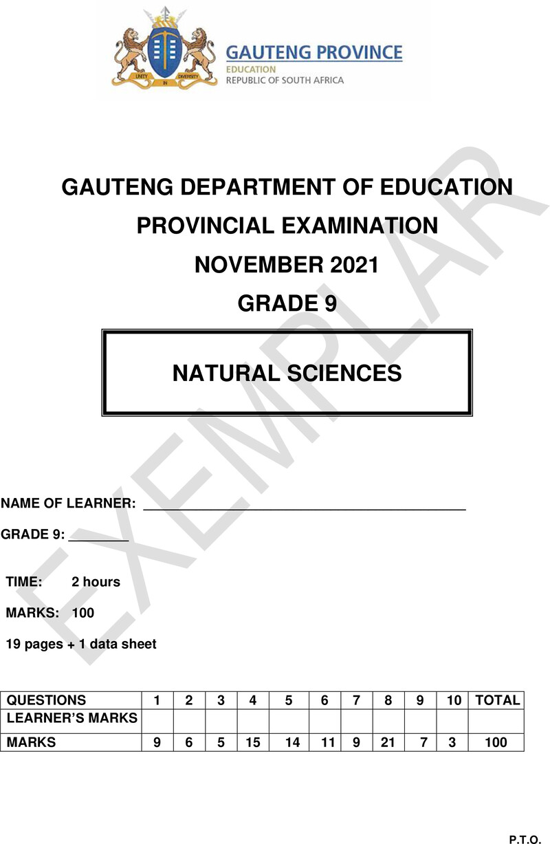 Natural Sciences Grade 9 DBE CAPS November 2021 - Question Paper