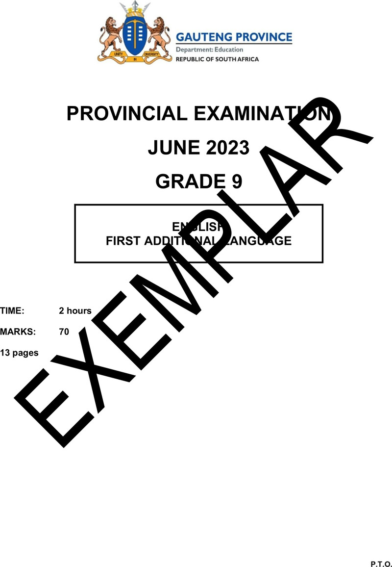 English First Additional Language Grade 9 DBE CAPS June 2023 - Question Paper