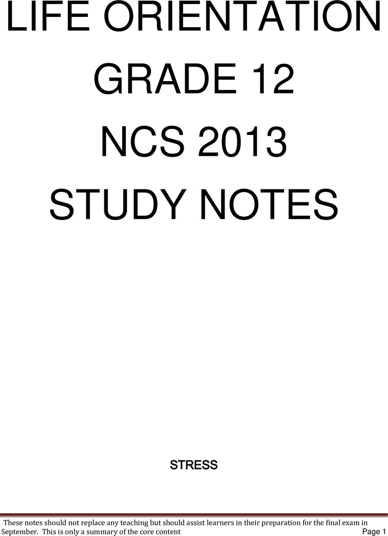 Life Orientation Grade 12 NCS 2013 Study Guide