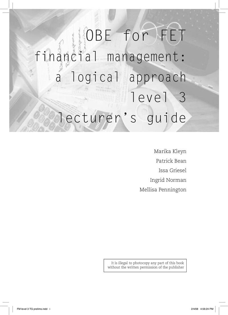 Financial Management Level 3 Dhet Nated 2008 - Lecturer Guide