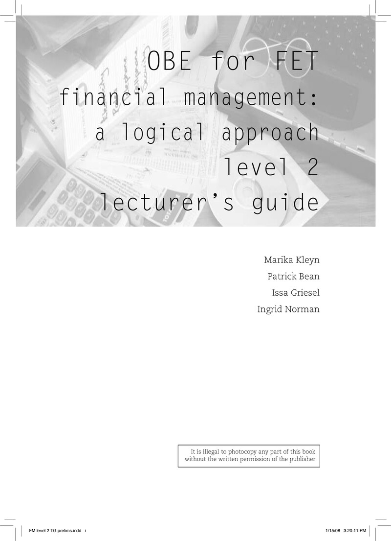 Financial Management Level 2 Dhet Nated 2008 - Lecturer Guide