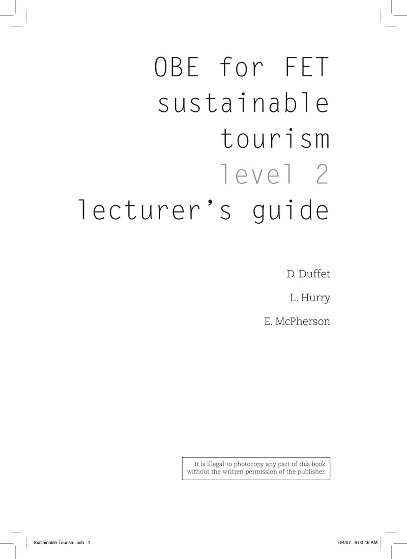 Sustainable Tourism Level 2 Dhet Nated 2007 - Lecturer Guide