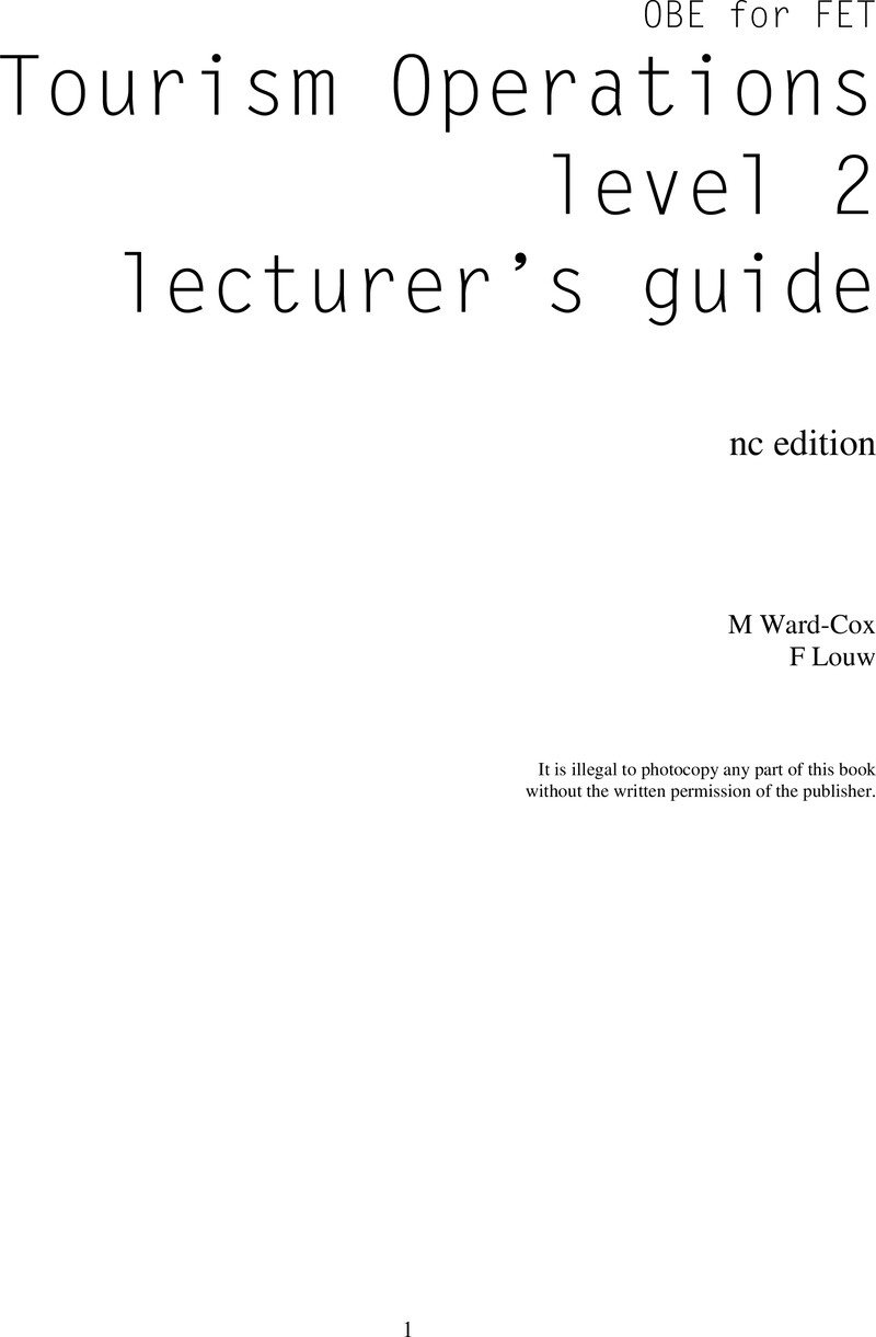 Tourism Operations Level 2 Dhet Nated 2006 - Lecturer Guide