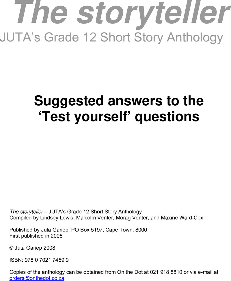 Short Story Anthology Grade 12 University 2008 - Textbook