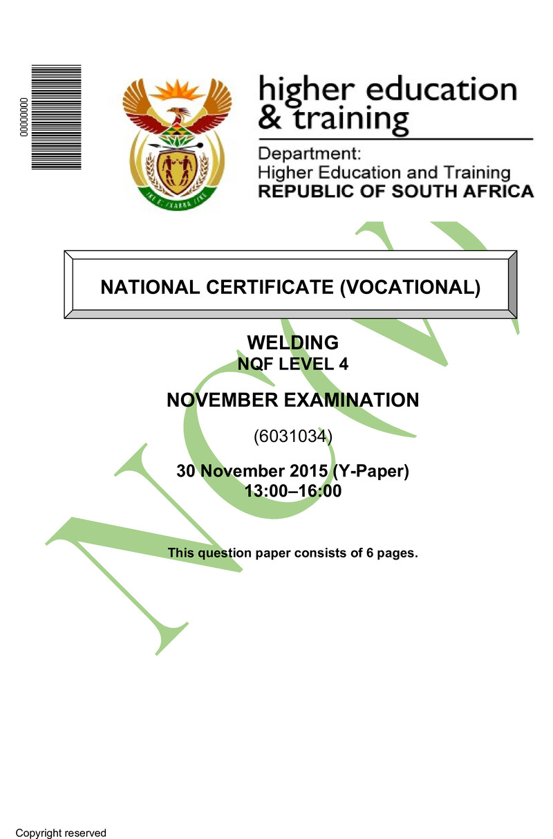 Welding Level 4 DHET NCV November 2015 Paper Y - Question Paper
