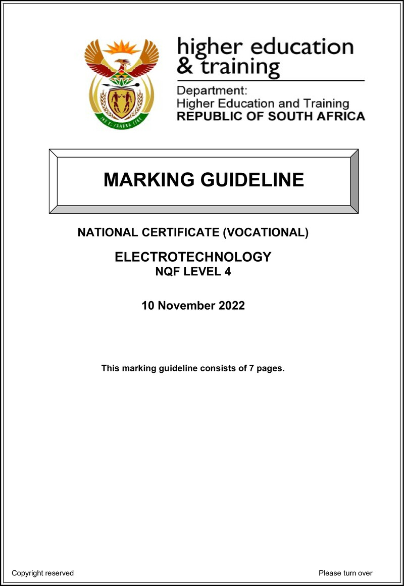 Electrotechnology Level 4 DHET NCV 2022 - Memo