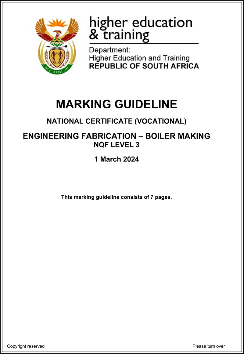 Engineering Fabrication: Boilermaking Level 3 DHET NCV March 2024 - Memo
