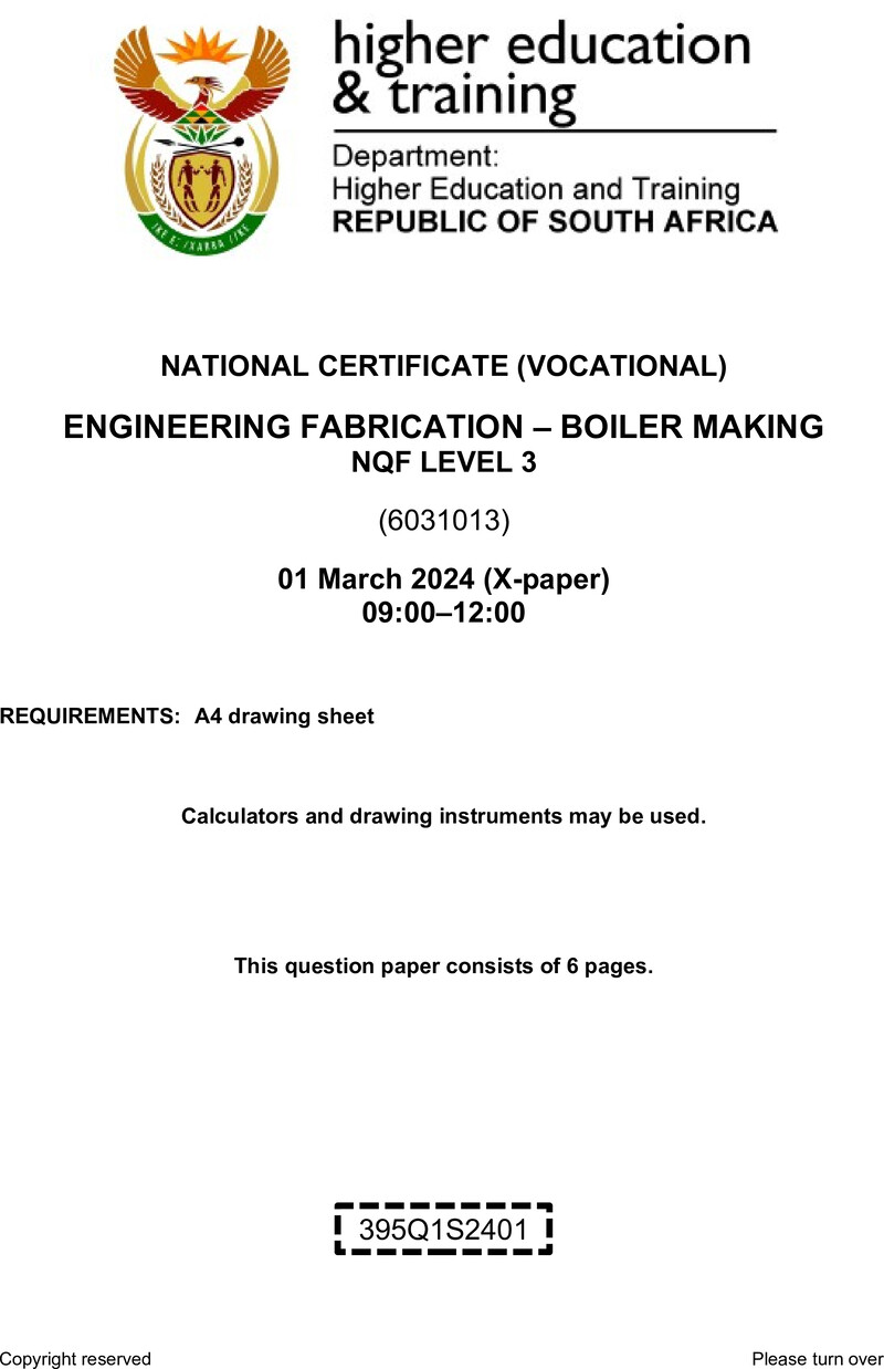 Engineering Fabrication: Boilermaking Level 3 DHET NCV March 2024 Paper X - Question Paper