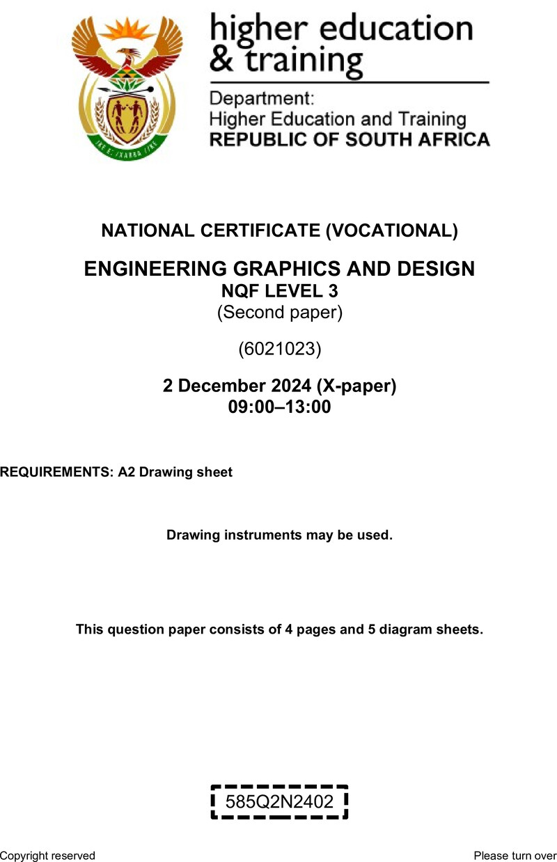 Engineering Graphics and Design Level 3 DHET NCV December 2024 Paper X - Question Paper