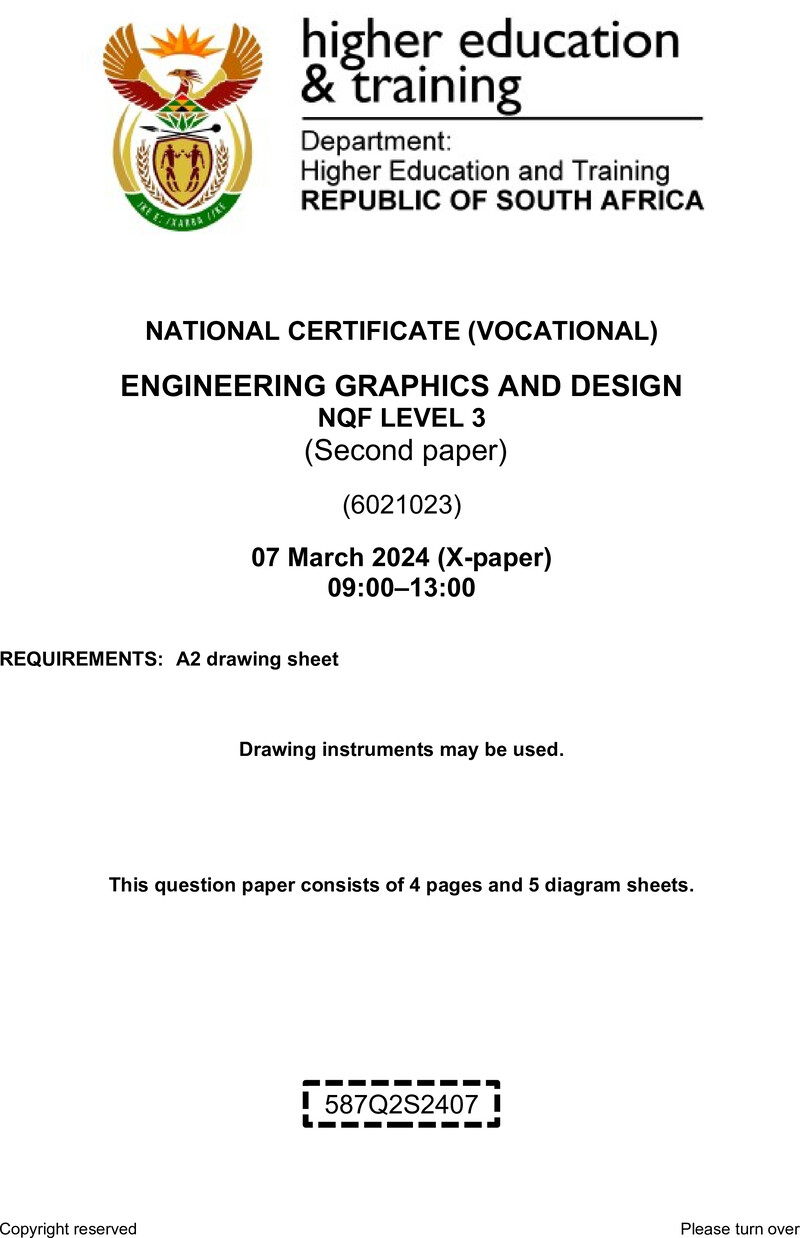 Engineering Graphics and Design Level 3 DHET NCV March 2024 Paper X - Question Paper