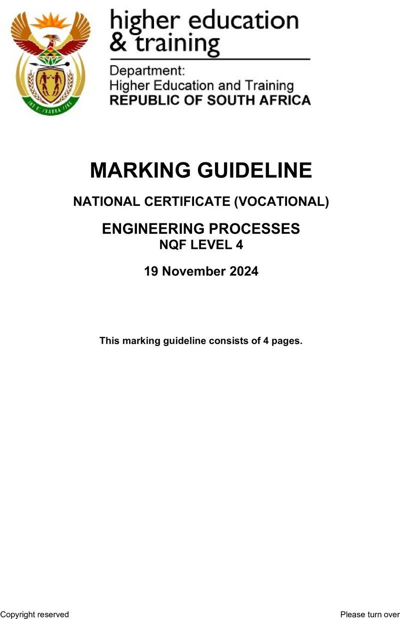 Engineering Processes Level 4 DHET NCV 2024 - Memo
