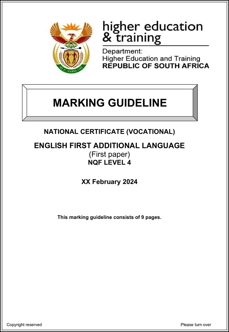 English Level 4 Dhet NCV February 2024 - Memo