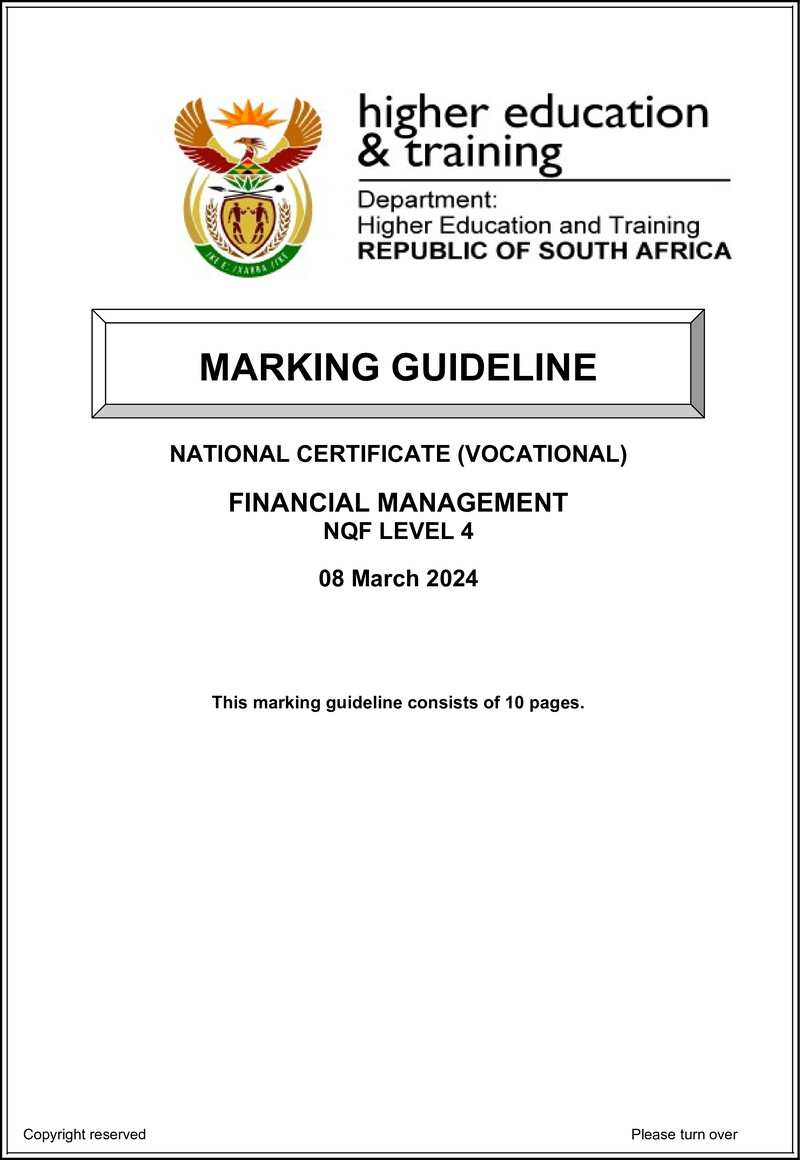 Financial Management Level 4 Dhet NCV March 2024 - Memo