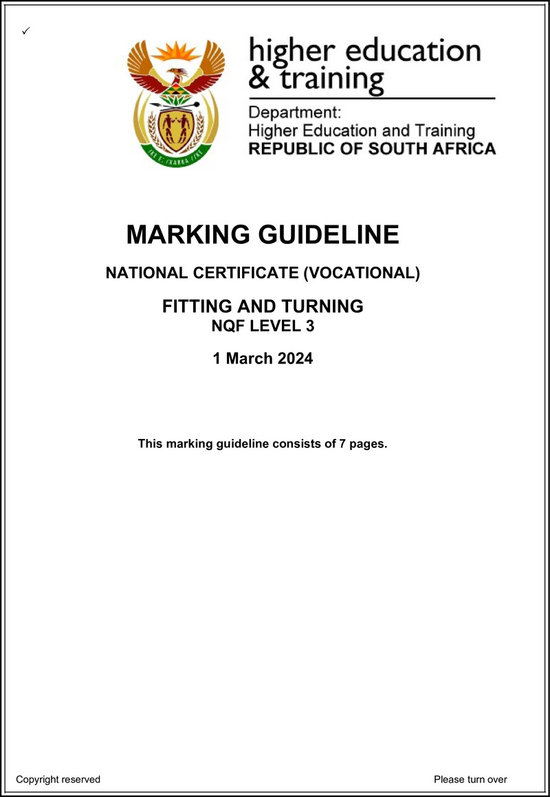 Fitting and Turning Level 3 DHET NCV March 2024 - Memo