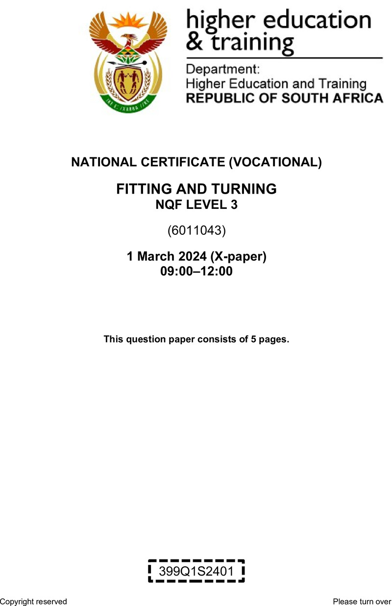Fitting and Turning Level 3 DHET NCV March 2024 Paper X - Question Paper