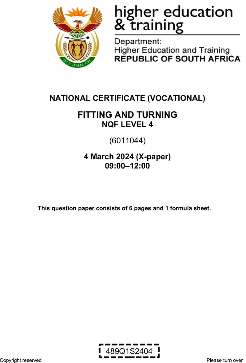 Fitting and Turning Level 4 DHET NCV March 2024 Paper X - Question Paper