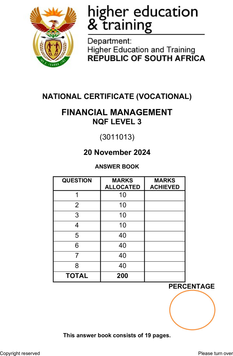 Financial Management Level 3 DHET NCV 2024 - Memo
