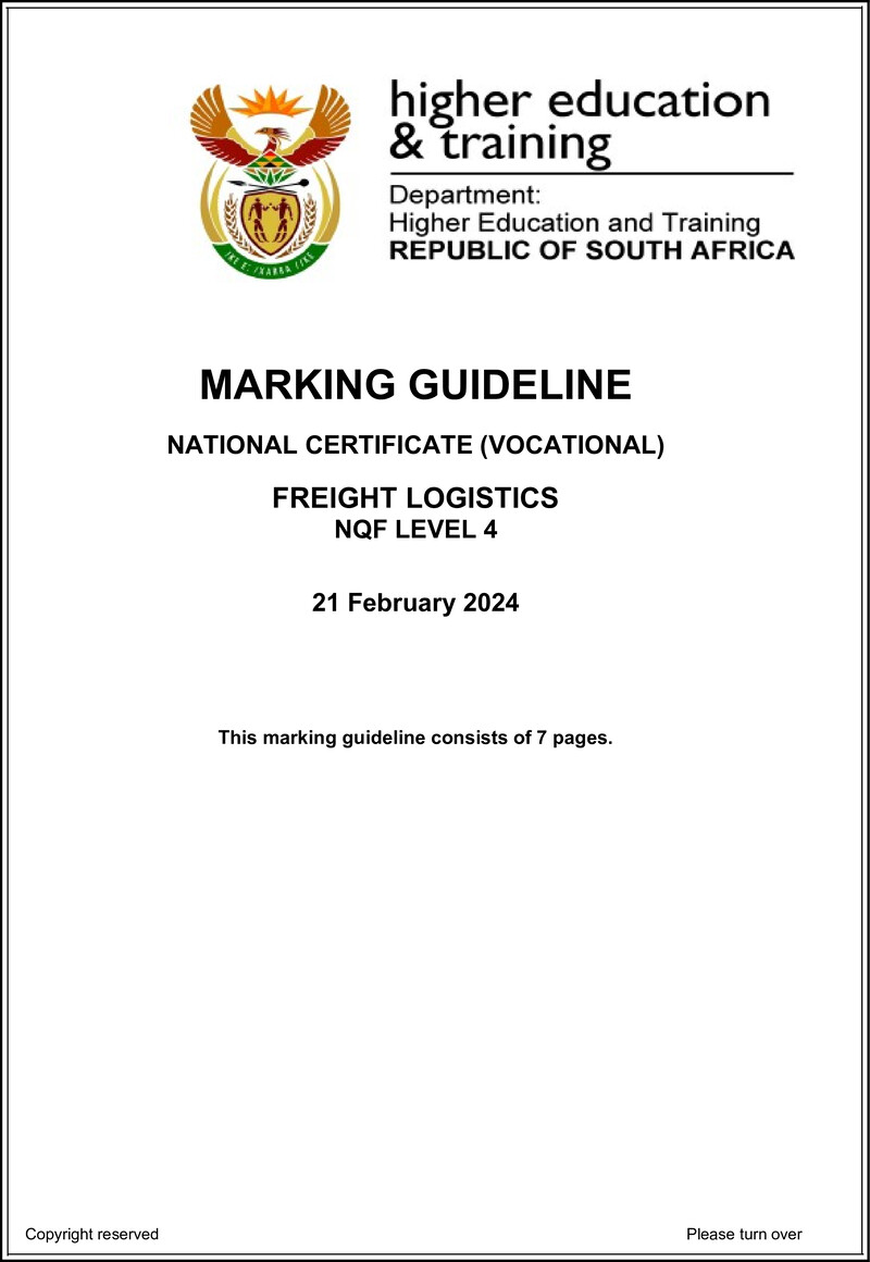 Freight Logistics Level 4 DHET NCV 2024 - Memo
