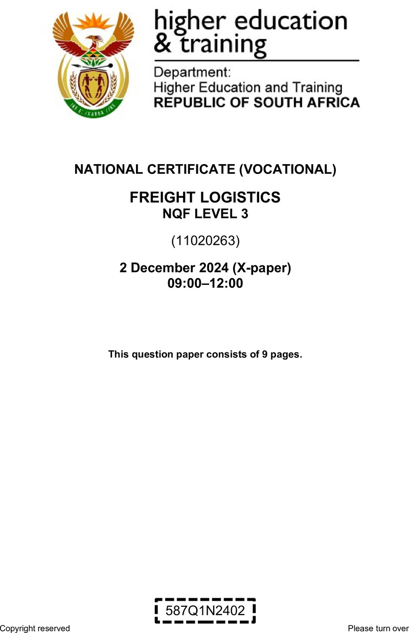 Freight Logistics Level 3 DHET NCV December 2024 Paper X - Question Paper
