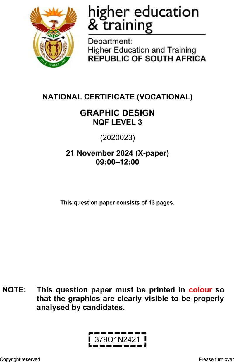 Graphic Design Level 3 DHET NCV November 2024 Paper X - Question Paper