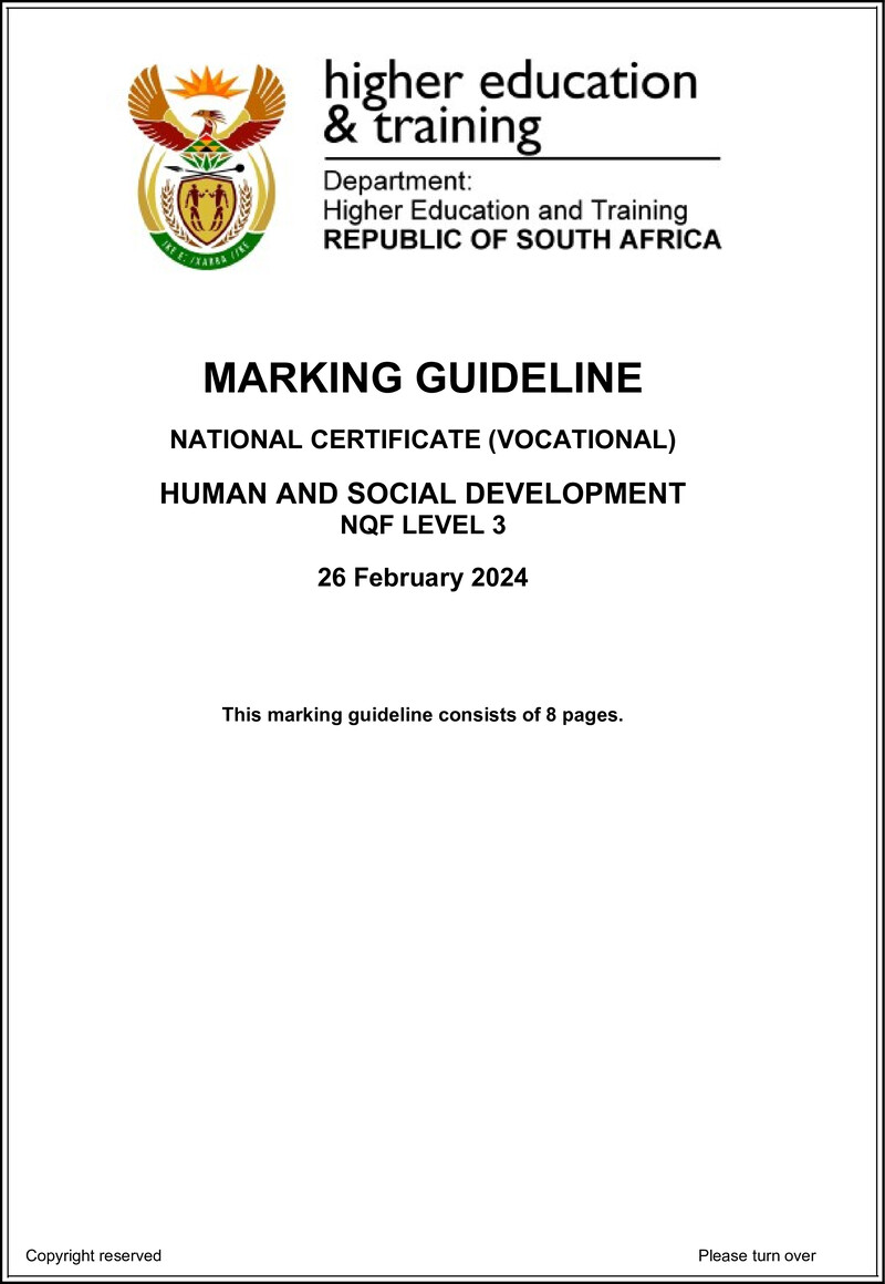 Human and Social Development Level 3 DHET NCV 2024 - Memo