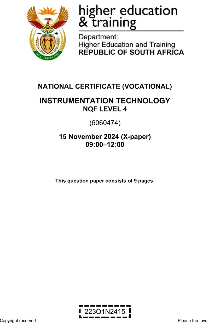Instrumentation Technology Level 4 DHET NCV November 2024 Paper X - Question Paper